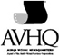 Logo for Audio Visual Headquarters (AVHQ), showing a black and gray abstract shape above the large initials AVHQ, with the text Audio Visual Headquarters and smaller print below.