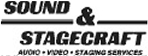 Logo with bold text: SOUND & STAGECRAFT above the words AUDIO • VIDEO • STAGING SERVICES. The design uses black and white colors with lines separating the text sections.