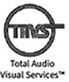 Black and white logo with the letters TAVS inside a circle. Below, the text reads Total Audio Visual Services™.